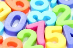 colorful plastic number on white background - math time